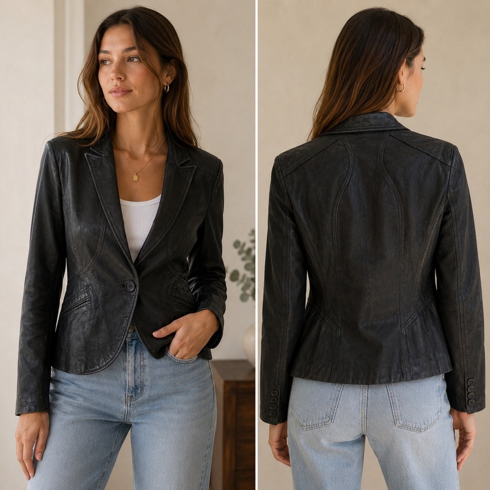 Proenza Schouler Leather Blazer Women 6 Black Designer Jacket Chic Dark Academia
